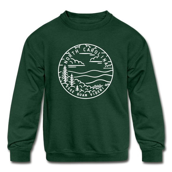 North Carolina Youth Sweatshirt - State Design Youth North Carolina Crewneck Sweatshirt - forest green