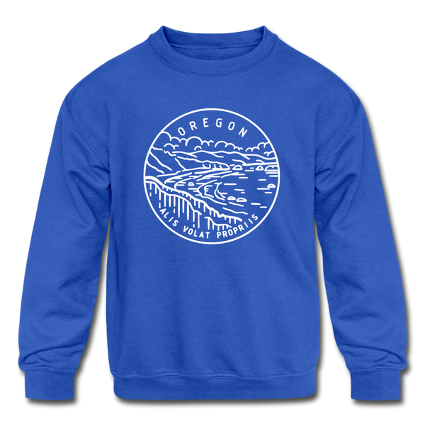 Oregon Youth Sweatshirt - State Design Youth Oregon Crewneck Sweatshirt - royal blue