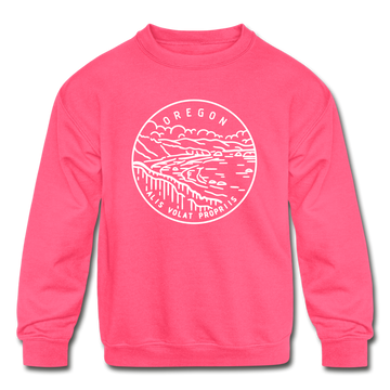 Oregon Youth Sweatshirt - State Design Youth Oregon Crewneck Sweatshirt - neon pink