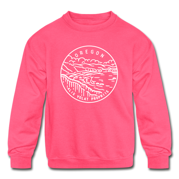 Oregon Youth Sweatshirt - State Design Youth Oregon Crewneck Sweatshirt - neon pink