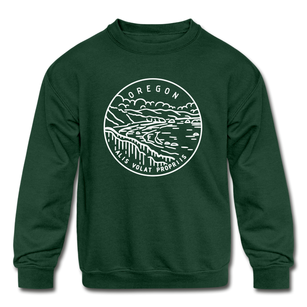 Oregon Youth Sweatshirt - State Design Youth Oregon Crewneck Sweatshirt - forest green