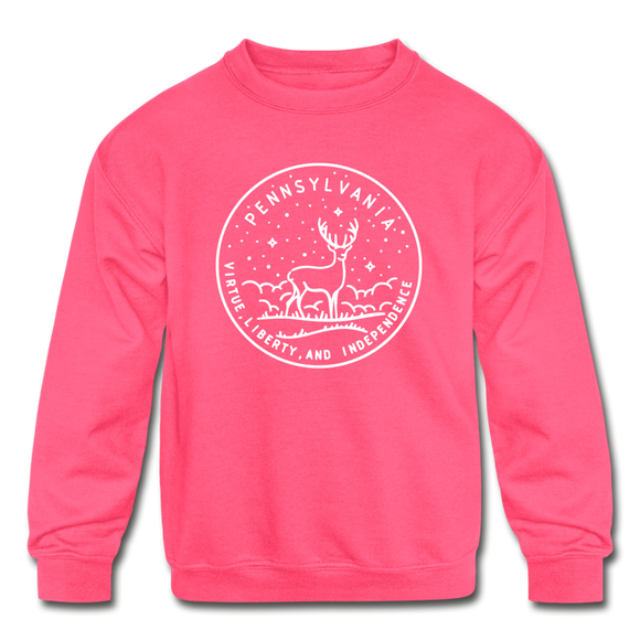 Pennsylvania Youth Sweatshirt - State Design Youth Pennsylvania Crewneck Sweatshirt - neon pink