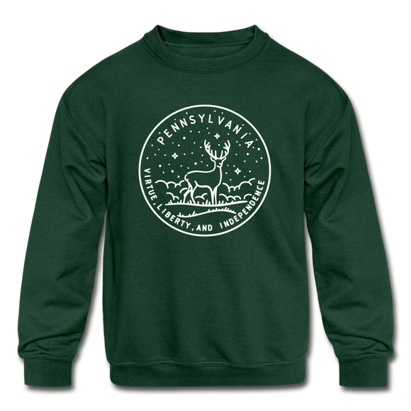 Pennsylvania Youth Sweatshirt - State Design Youth Pennsylvania Crewneck Sweatshirt - forest green
