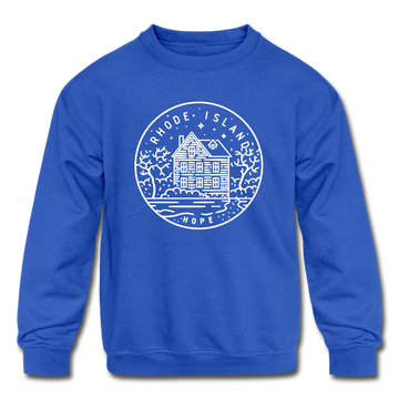 Rhode Island Youth Sweatshirt - State Design Youth Rhode Island Crewneck Sweatshirt - royal blue