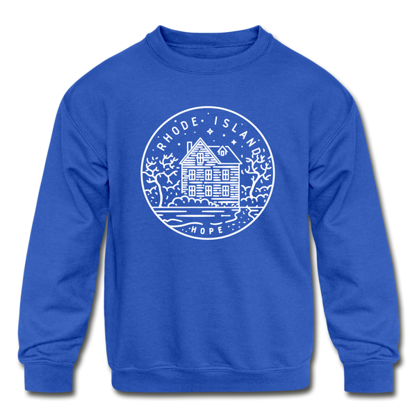 Rhode Island Youth Sweatshirt - State Design Youth Rhode Island Crewneck Sweatshirt - royal blue