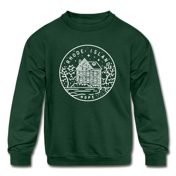 Rhode Island Youth Sweatshirt - State Design Youth Rhode Island Crewneck Sweatshirt - forest green