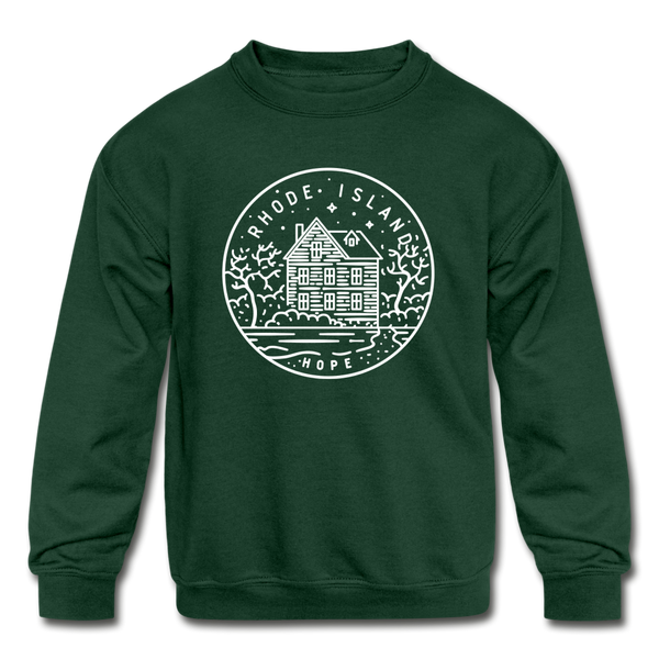 Rhode Island Youth Sweatshirt - State Design Youth Rhode Island Crewneck Sweatshirt - forest green