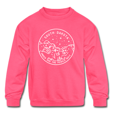 South Dakota Youth Sweatshirt - State Design Youth South Dakota Crewneck Sweatshirt - neon pink