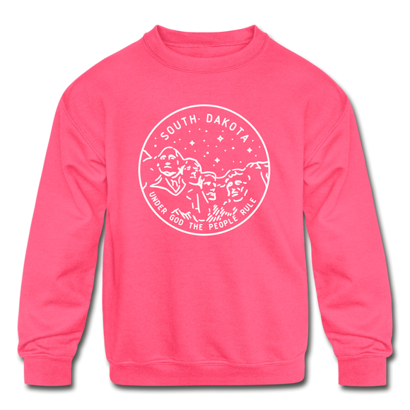 South Dakota Youth Sweatshirt - State Design Youth South Dakota Crewneck Sweatshirt - neon pink