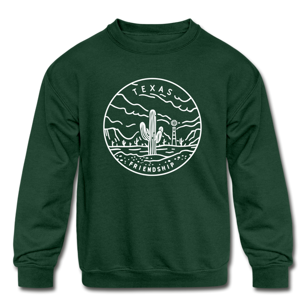 Texas Youth Sweatshirt - State Design Youth Texas Crewneck Sweatshirt - forest green