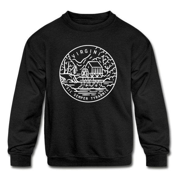 Virginia Youth Sweatshirt - State Design Youth Virginia Crewneck Sweatshirt - black