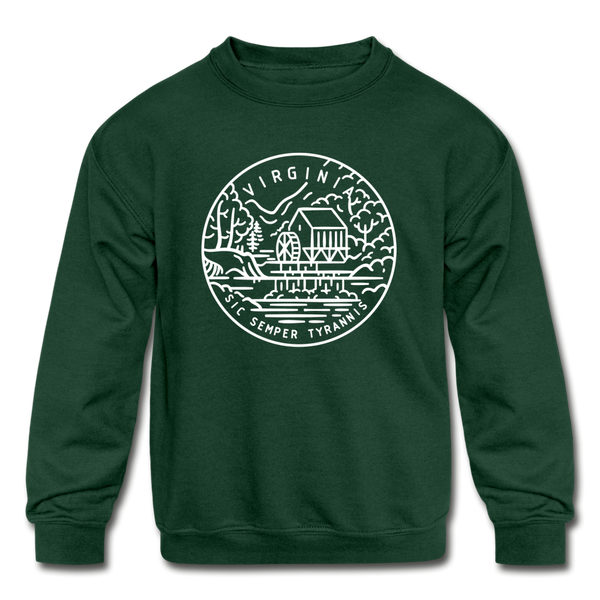 Virginia Youth Sweatshirt - State Design Youth Virginia Crewneck Sweatshirt - forest green