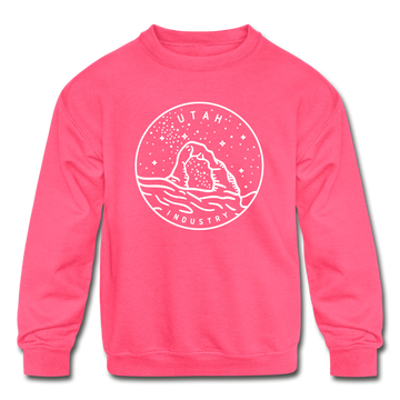 Utah Youth Sweatshirt - State Design Youth Utah Crewneck Sweatshirt - neon pink
