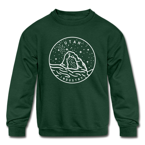 Utah Youth Sweatshirt - State Design Youth Utah Crewneck Sweatshirt - forest green