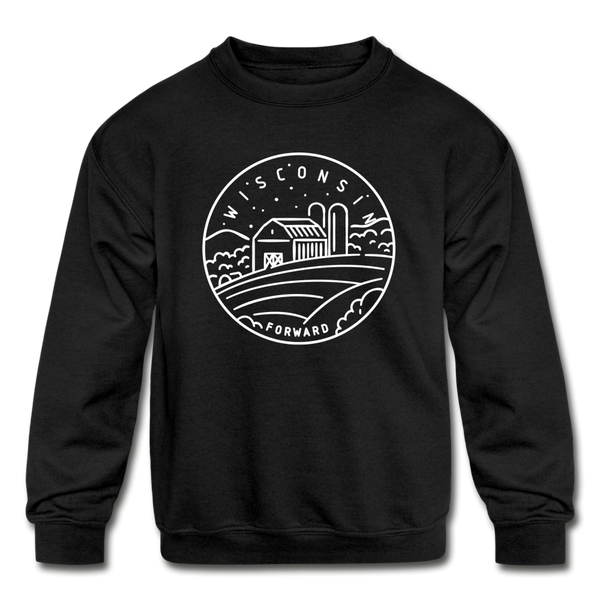 Wisconsin Youth Sweatshirt - State Design Youth Wisconsin Crewneck Sweatshirt - black