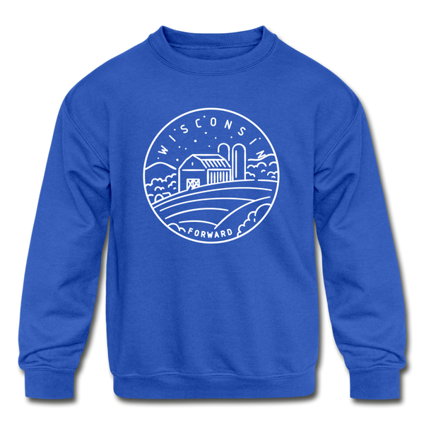 Wisconsin Youth Sweatshirt - State Design Youth Wisconsin Crewneck Sweatshirt - royal blue