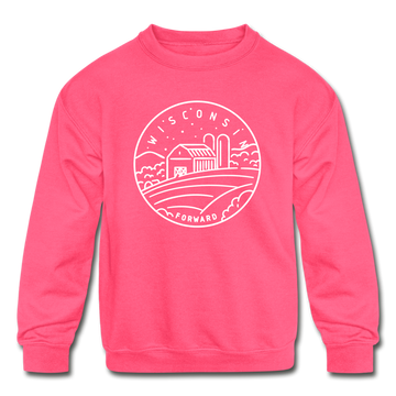 Wisconsin Youth Sweatshirt - State Design Youth Wisconsin Crewneck Sweatshirt - neon pink