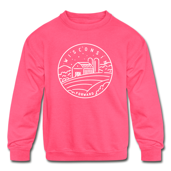 Wisconsin Youth Sweatshirt - State Design Youth Wisconsin Crewneck Sweatshirt - neon pink