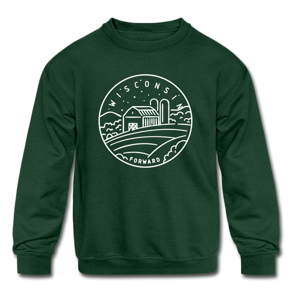 Wisconsin Youth Sweatshirt - State Design Youth Wisconsin Crewneck Sweatshirt - forest green