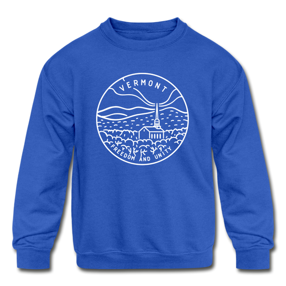 Vermont Youth Sweatshirt - State Design Youth Vermont Crewneck Sweatshirt - royal blue