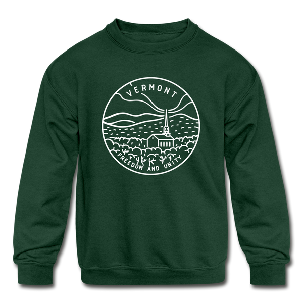Vermont Youth Sweatshirt - State Design Youth Vermont Crewneck Sweatshirt - forest green