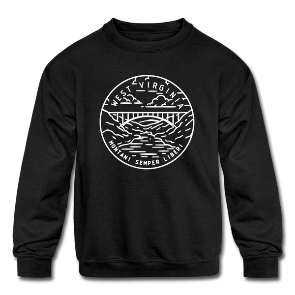 West Virginia Youth Sweatshirt - State Design Youth West Virginia Crewneck Sweatshirt - black