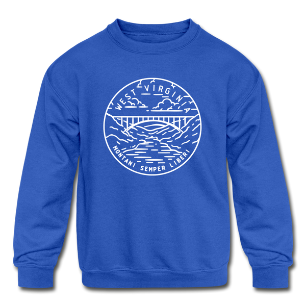 West Virginia Youth Sweatshirt - State Design Youth West Virginia Crewneck Sweatshirt - royal blue