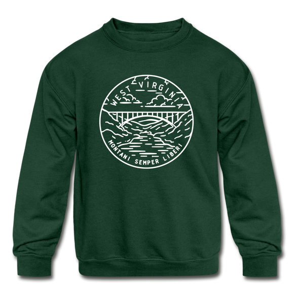 West Virginia Youth Sweatshirt - State Design Youth West Virginia Crewneck Sweatshirt - forest green