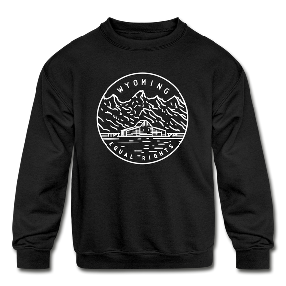 Wyoming Youth Sweatshirt - State Design Youth Wyoming Crewneck Sweatshirt - black