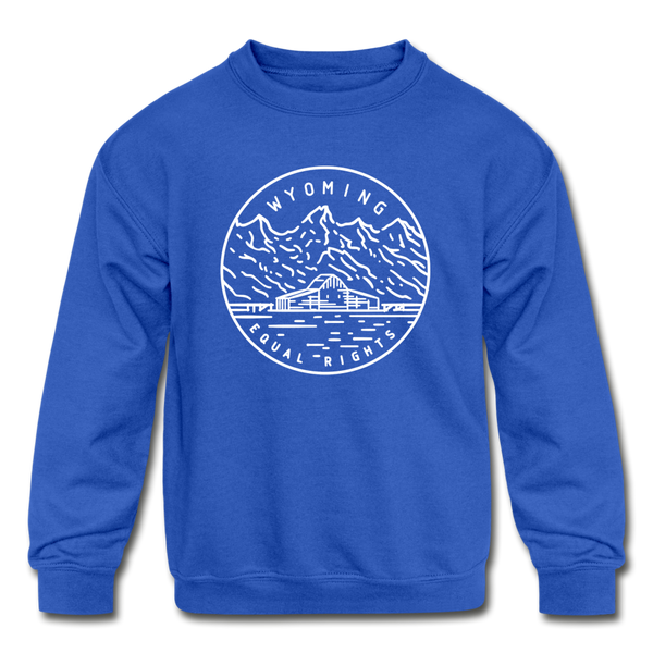 Wyoming Youth Sweatshirt - State Design Youth Wyoming Crewneck Sweatshirt - royal blue