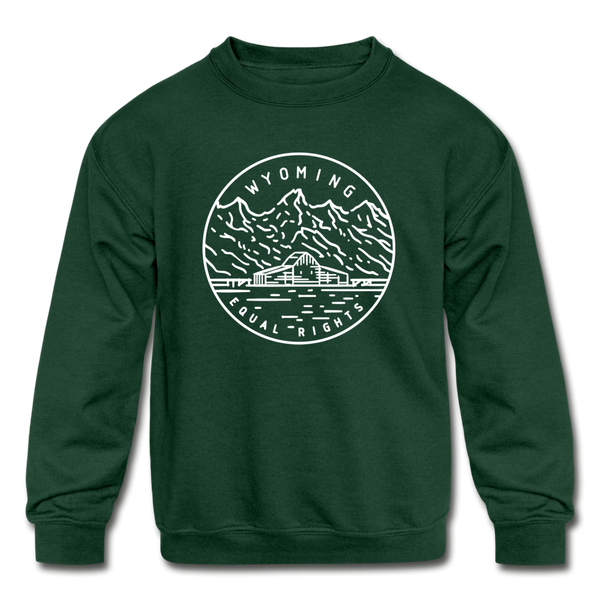Wyoming Youth Sweatshirt - State Design Youth Wyoming Crewneck Sweatshirt - forest green