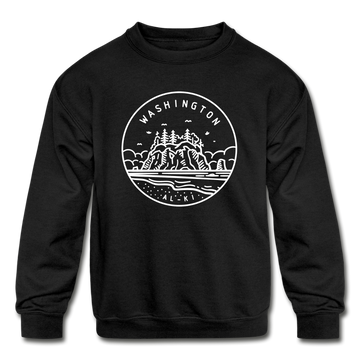 Washington Youth Sweatshirt - State Design Youth Washington Crewneck Sweatshirt - black