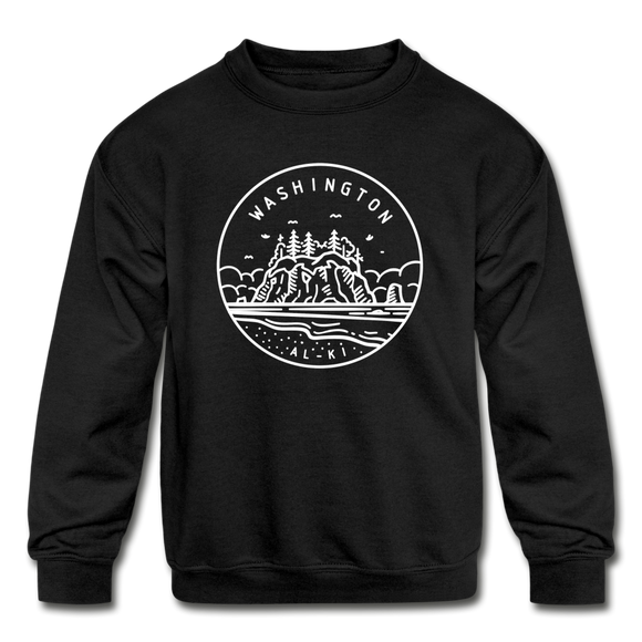 Washington Youth Sweatshirt - State Design Youth Washington Crewneck Sweatshirt - black
