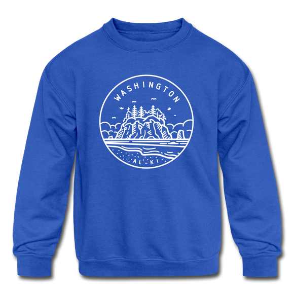 Washington Youth Sweatshirt - State Design Youth Washington Crewneck Sweatshirt - royal blue