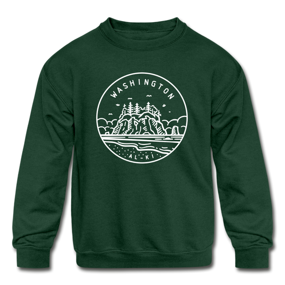Washington Youth Sweatshirt - State Design Youth Washington Crewneck Sweatshirt - forest green