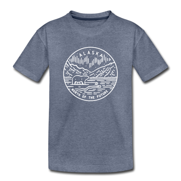 Alaska Youth T-Shirt - State Design Youth Alaska Tee - heather blue
