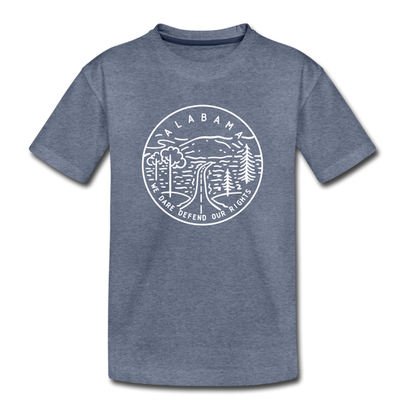 Alabama Youth T-Shirt - State Design Youth Alabama Tee - heather blue