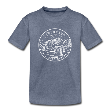 Colorado Youth T-Shirt - State Design Youth Colorado Tee - heather blue