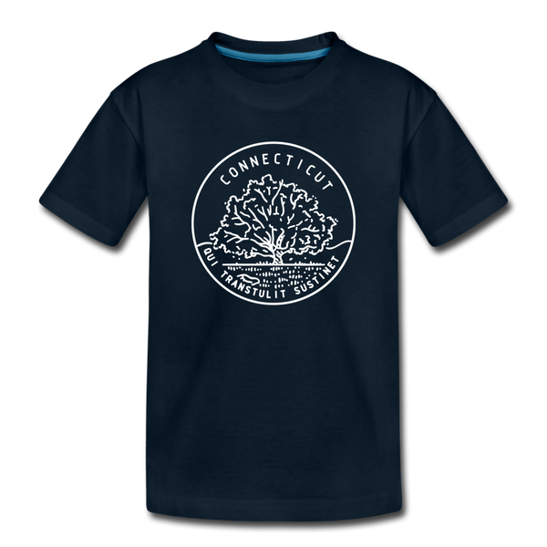 Connecticut Youth T-Shirt - State Design Youth Connecticut Tee - deep navy
