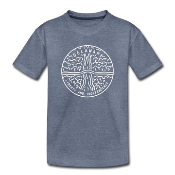 Delaware Youth T-Shirt - State Design Youth Delaware Tee - heather blue