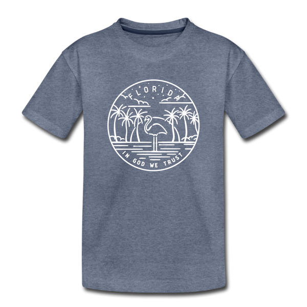 Florida Youth T-Shirt - State Design Youth Florida Tee - heather blue