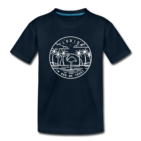 Florida Youth T-Shirt - State Design Youth Florida Tee - deep navy