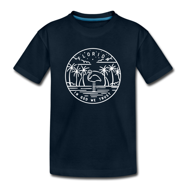 Florida Youth T-Shirt - State Design Youth Florida Tee - deep navy