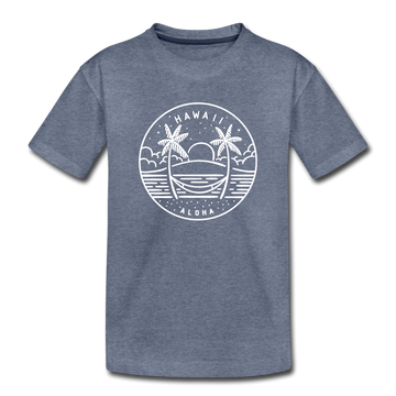 Hawaii Youth T-Shirt - State Design Youth Hawaii Tee - heather blue