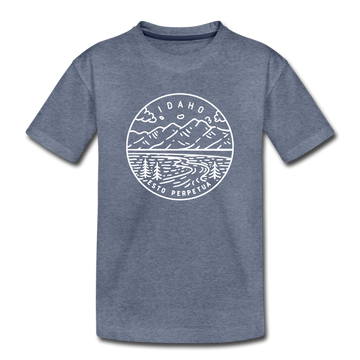Idaho Youth T-Shirt - State Design Youth Idaho Tee - heather blue