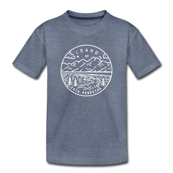 Idaho Youth T-Shirt - State Design Youth Idaho Tee - heather blue