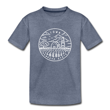 Iowa Youth T-Shirt - State Design Youth Iowa Tee - heather blue