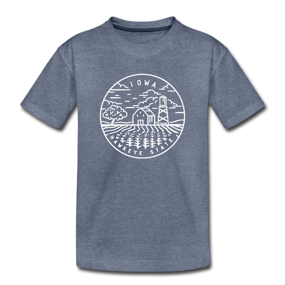 Iowa Youth T-Shirt - State Design Youth Iowa Tee - heather blue