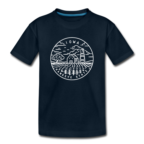Iowa Youth T-Shirt - State Design Youth Iowa Tee - deep navy