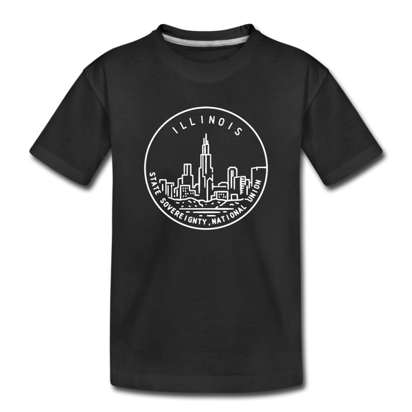 Illinois Youth T-Shirt - State Design Youth Illinois Tee - black